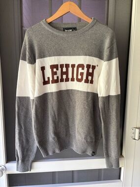 Lehigh University Grey & White Striped Crewneck Sweater 100% cotton